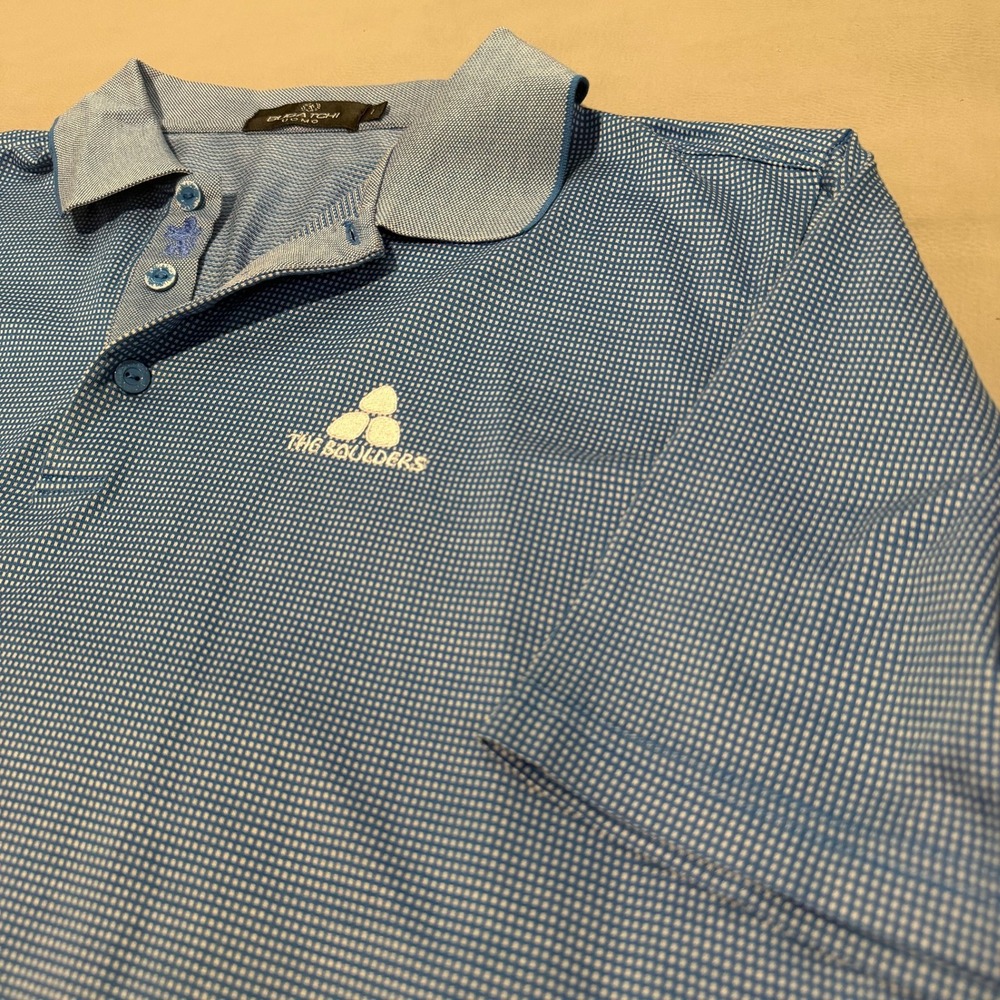 The Boulders Bugatchi Uomo Men Blue Check Egyptian Cotton Golf Polo Shirt-L-9567